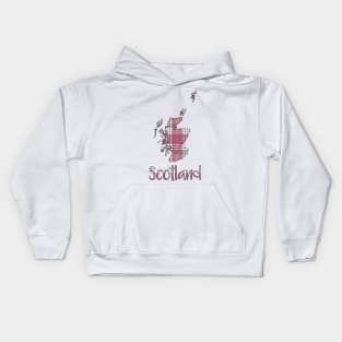 Scotland Pink, White and Grey Tartan Map Typography Design Kids Hoodie